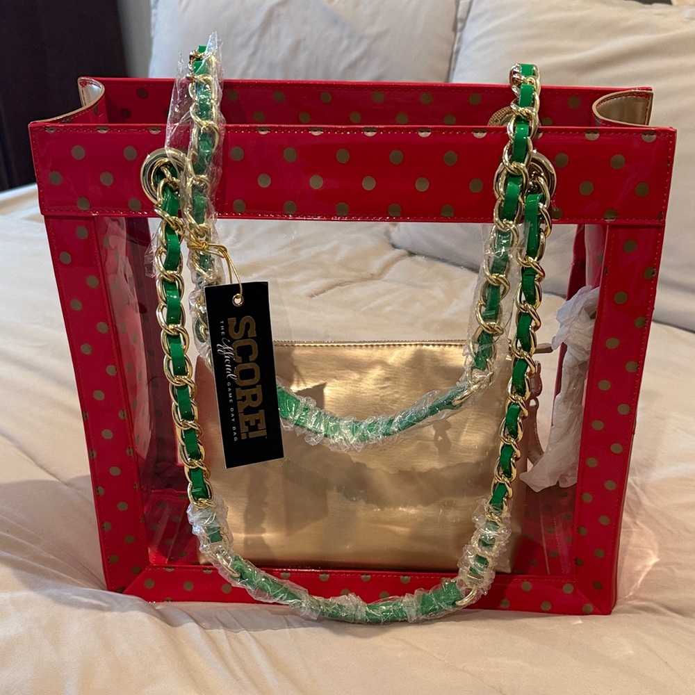 Red and Gold Polka Dot Tote Bag